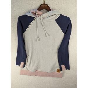 & Womens Asymmetry Neck Long Sleeve Double Hood Hoodie Gray/Pink XL Pockets
